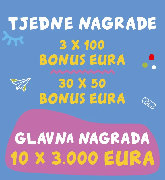 Tjedne nagrade i glavna nagrada 10 x 3.000 eura